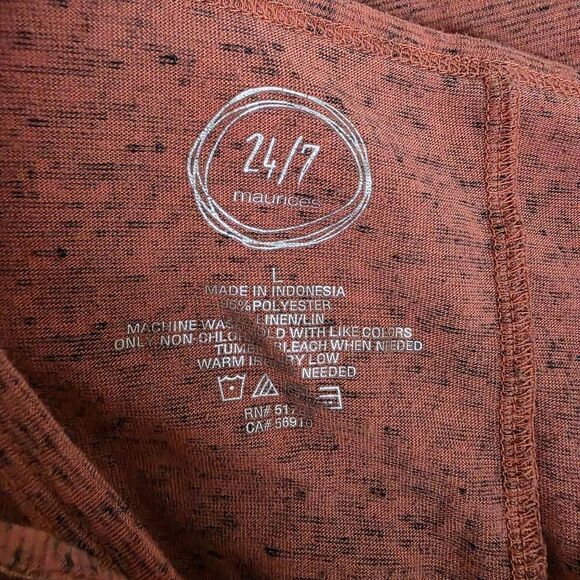 Maurices 24/7 Rust Red Varsity Stripe Tee Women’s L - Picture 4 of 5